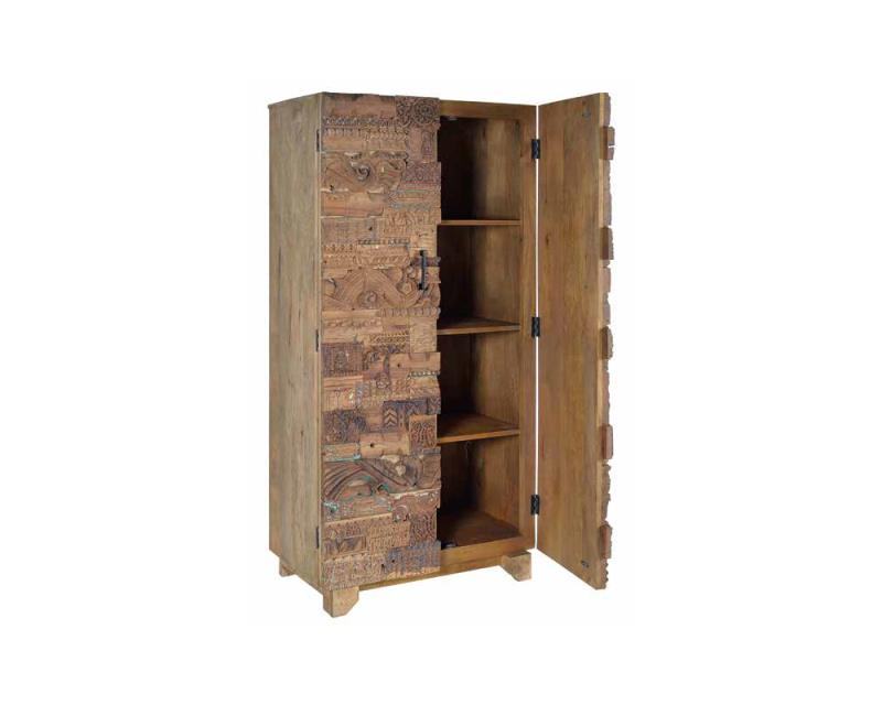 Colección ETNIC-Armario 2 puertas en madera de mango, con los detalles de las puertas de madera autentica recuperada.