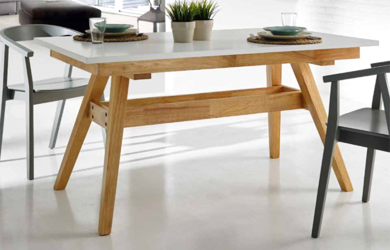 MESA DE COMEDOR RECTANGULAR FIJA EN COLOR BLANCA-MADERA