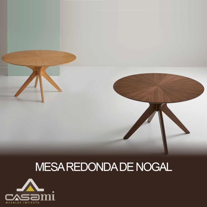 MESA DE COMEDOR REDONDA FIJA DE NOGAL